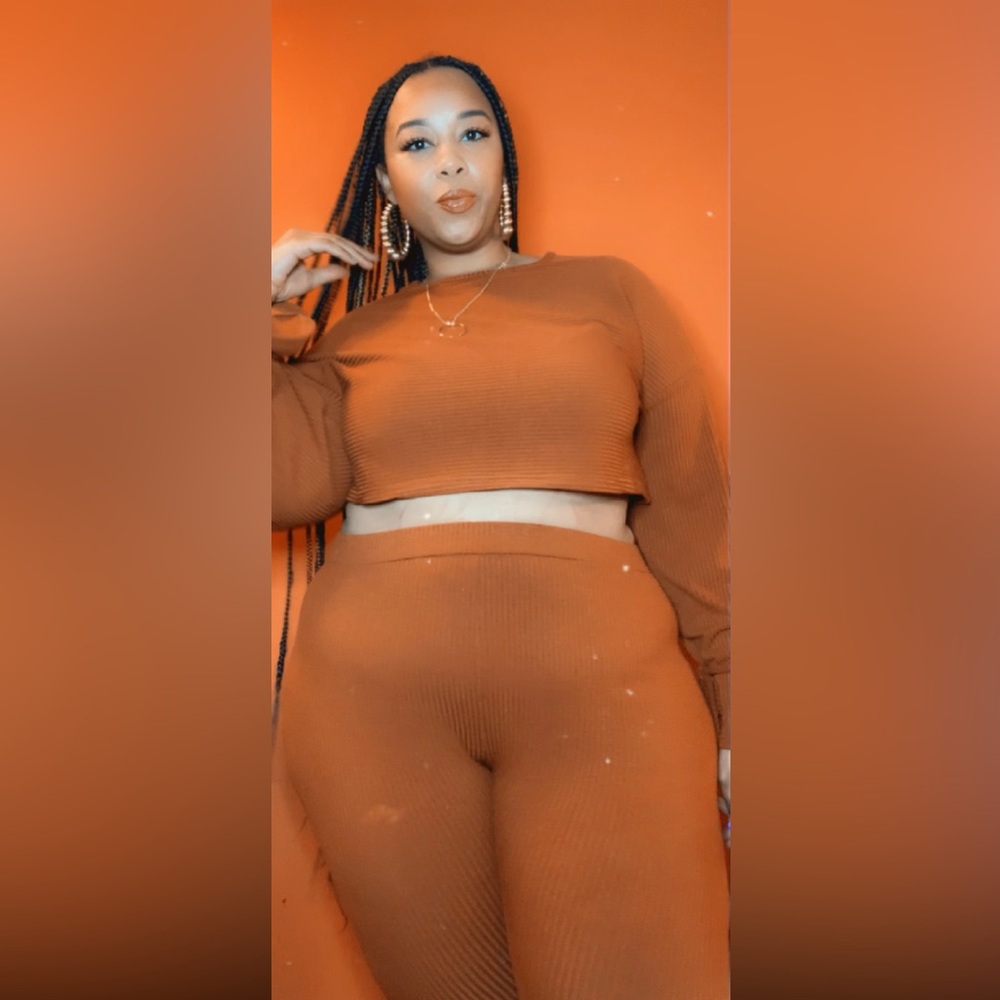 Rust two piece crop top & leggings set